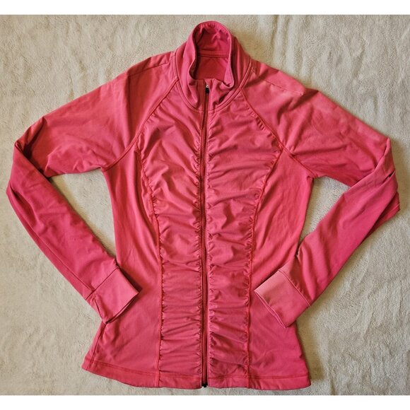 Victorias Secret VSX Sport Small Knockout Jacket Hot Pink Zip Ruched Thumb Holes - Picture 1 of 15